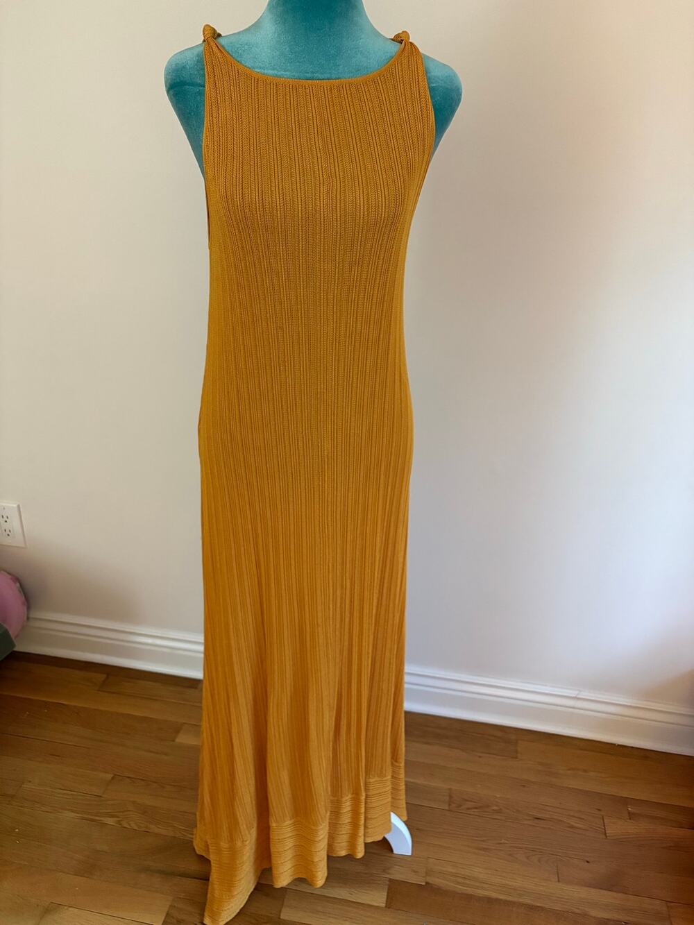 ZARA Mustard Yellow Ribbed Knit Midi Dress | Boho Minimalist Summer S